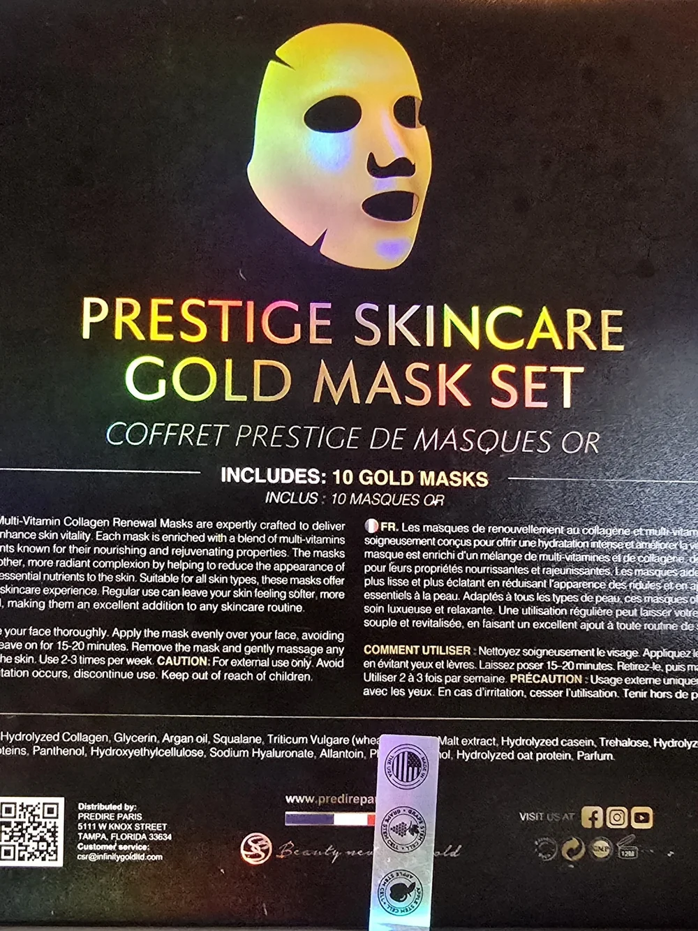 Prèdirè Paris COLLAGEN INFUSED GOLD MASKS come in 1  BOXED SET of 10